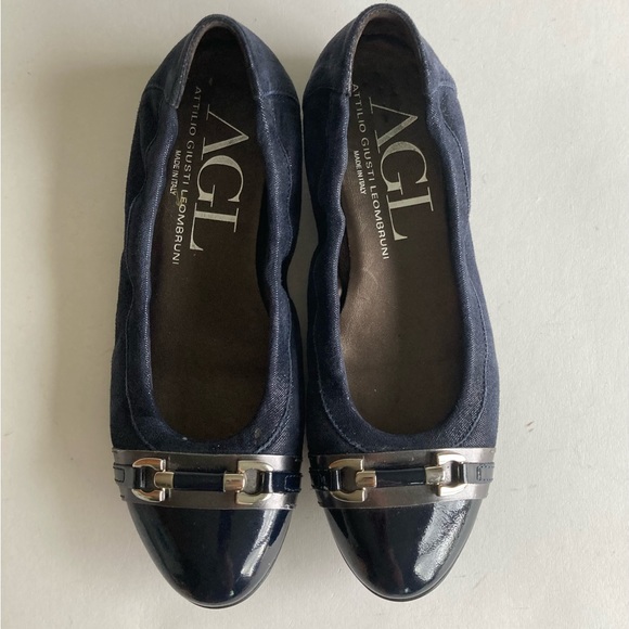 AGL Navy Suede Genuine Leather Black Cap Toe Flats Loafers size EUR 6.5, US 6 - Picture 6 of 14
